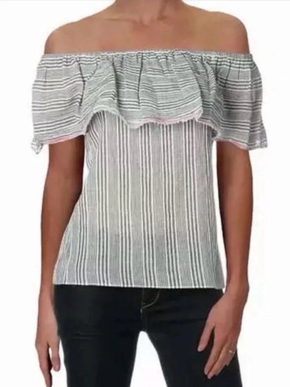Bailey 44 Striped Off-the-Shoulder Ruffle Blouse Size Large Made in USA